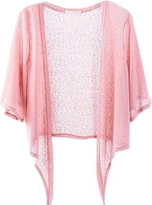 Shiyifa Women's Shrugs 3/4 Sleeve Open Front Cardigan Lightweight Tie Front Bolero Shrug