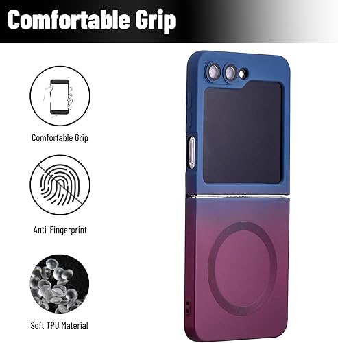 Miniatura 3 de Funda magnética para Samsung Galaxy Z Flip 5, silicona suave, color degradado, funda para teléfono Samsung Z Flip 5 con protección de cámara, funda