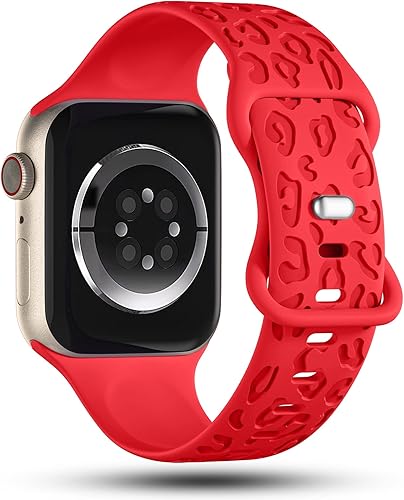 Miniatura 2 de CreateGreat Bandas Grabadas Compatibles con Apple Watch de 40mm 41mm 38mm 42mm 44mm 45mm 46mm 49mm, Correa de Silicona Suave con Patrón de Leopardo