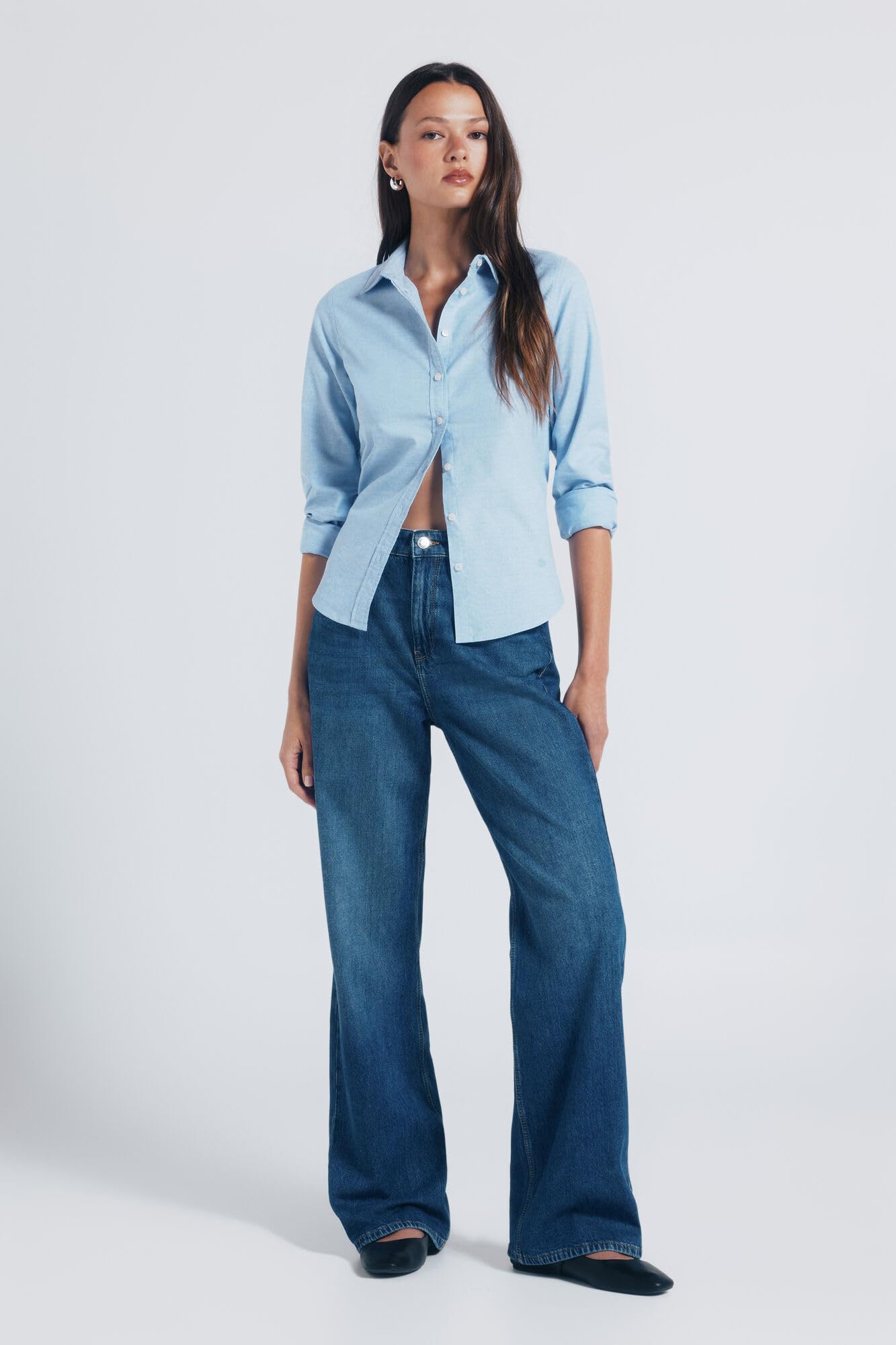 SPRINGFIELD Damen Oxford Shirt In Cotton and Spandex. Embroided Logo. Hemd, blau, 38