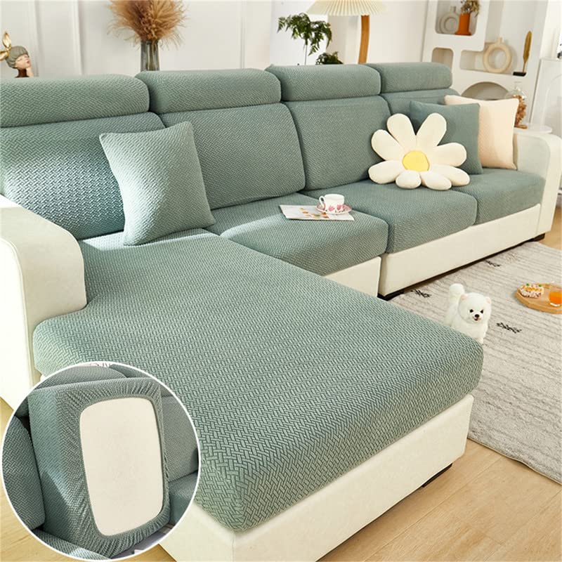 Topchances Sofa Seat Cushion Covers - High Stretch Universal Elastic Sofa Cover, Non-Slip Sofa Couch Slipcovers for Sofa L Shaped Chaise Longue Furniture Protection (Weaves, Green)