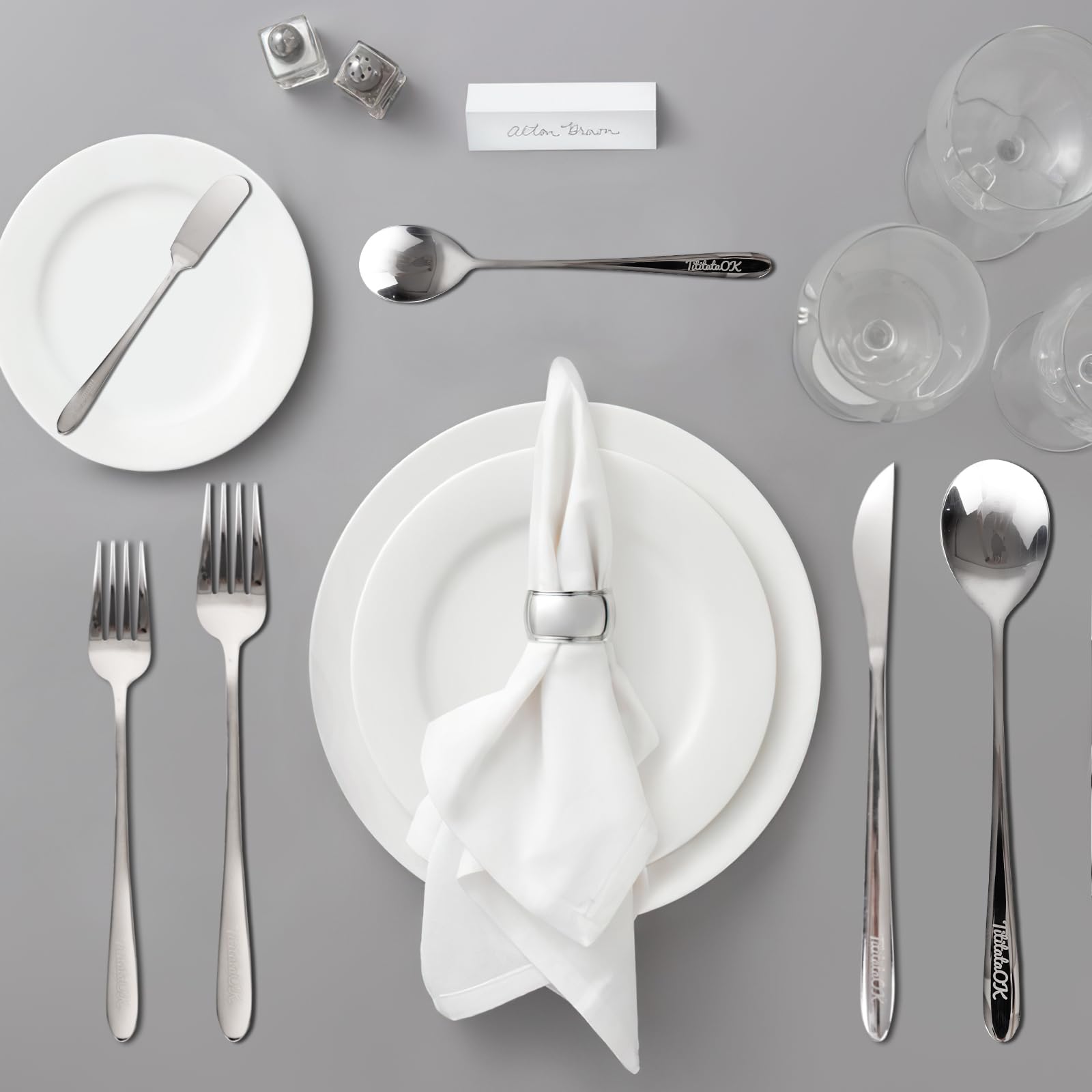 Set de couverts en acier inoxydable 18/8 de qualité supérieure, 48 pièces, couteaux, fourchettes, cuillères, cuillères à dessert, couteau à beurre, poli brillant, argenté (ensemble de 48 pièces)