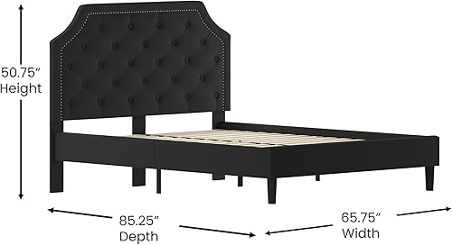 Miniatura 3 de Flash Furniture - Base de cama Brighton con tapizado de tela negra y diseño capitoné, tamaño Queen Negro