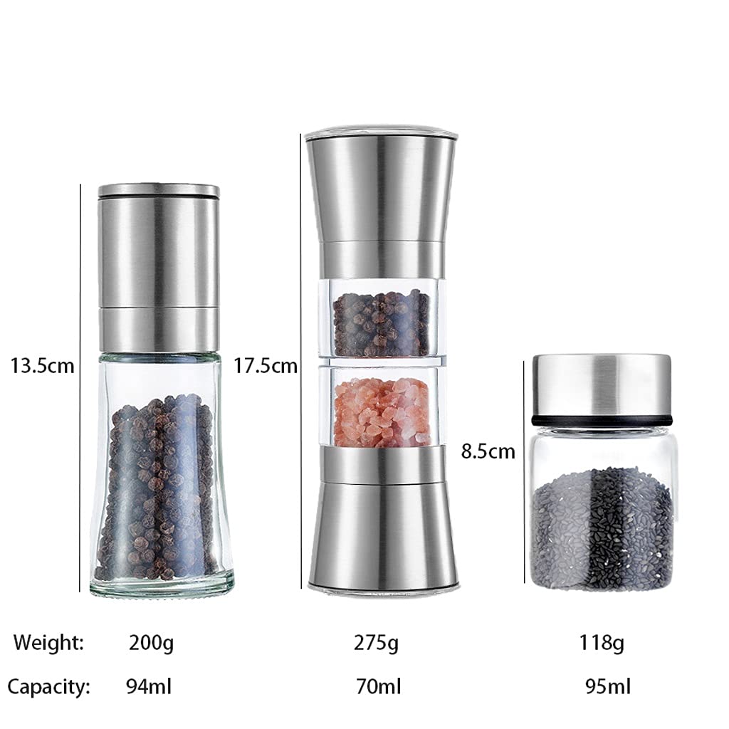 Macina Sale e Pepe Macina Sale e Pepe Set Ricaricabile da 3, per Sale Marino, Pepe Nero o spezie Set macina Sale e Pepe Macina spezie Sale,