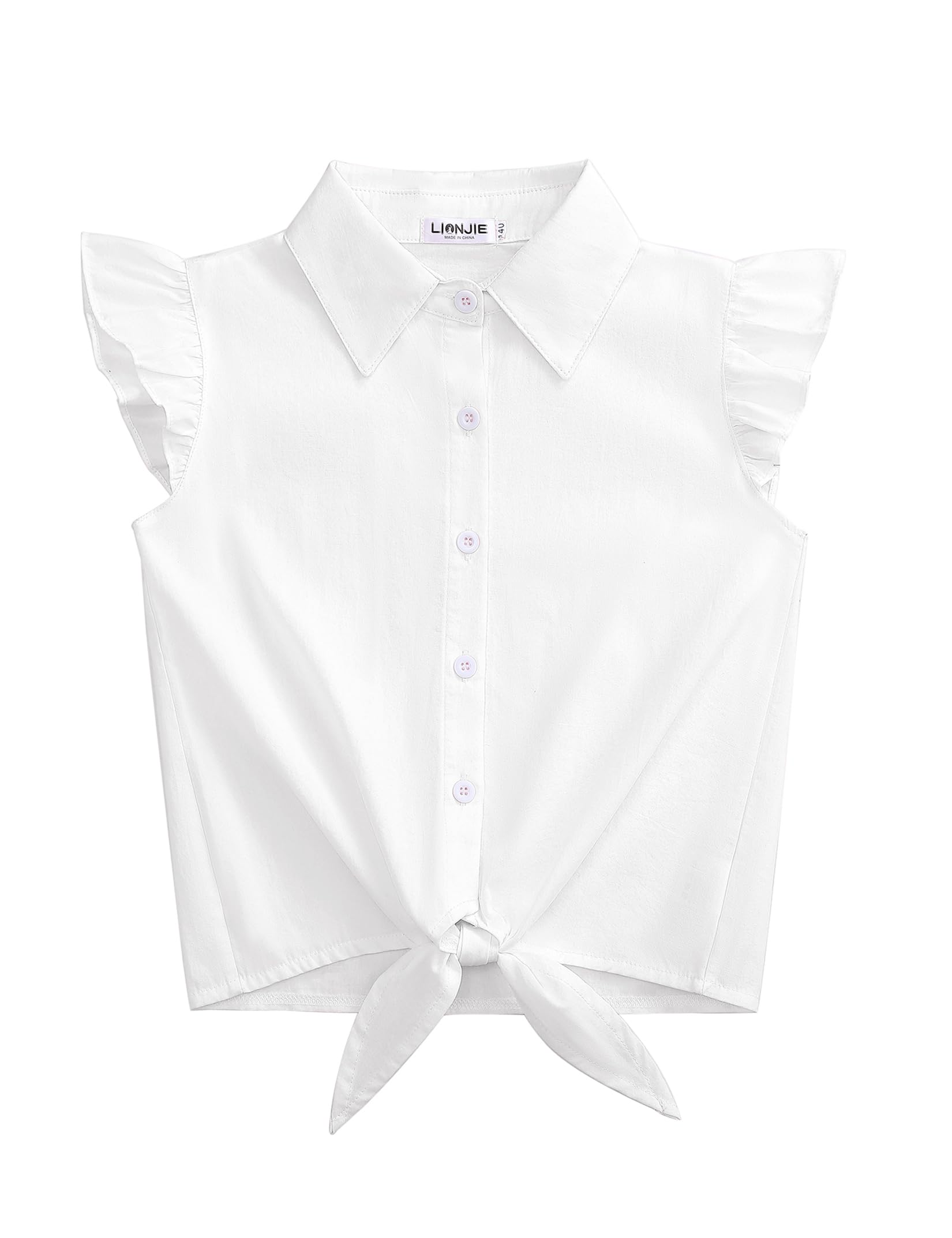 Girls Sleeveless Plaid Button Down Shirt Summer Crop Tops Tie Knot Ruffle Sleeve Shirt Blouse 3-12Y