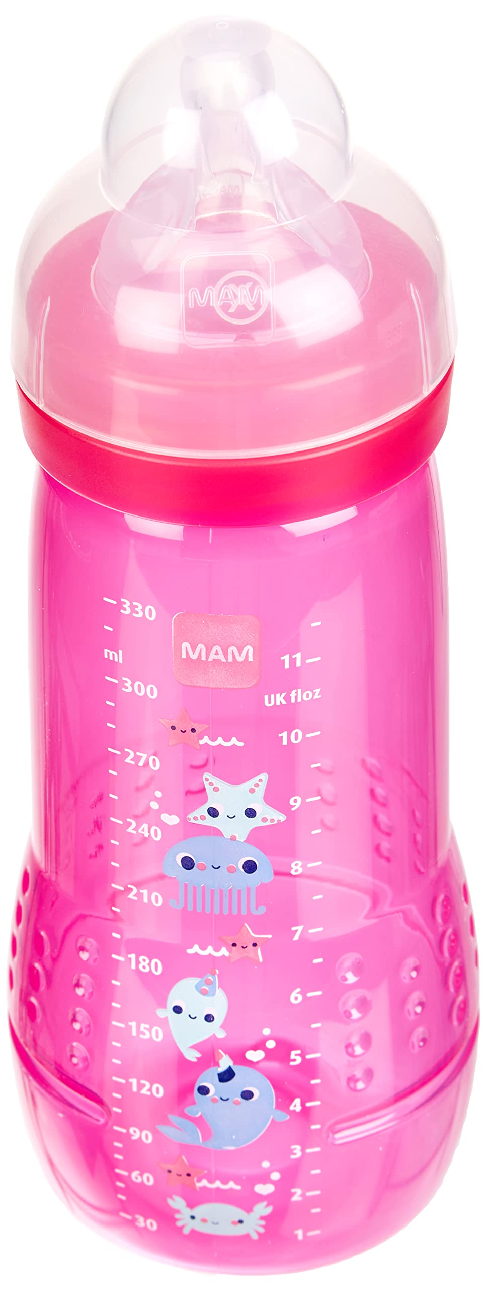 Mam – Biberón segunda edad – 330 ml – A partir de 6 meses – tetina de flujo X – Juego de 2 unidades rosa Rose Talla:2 x 330 mL