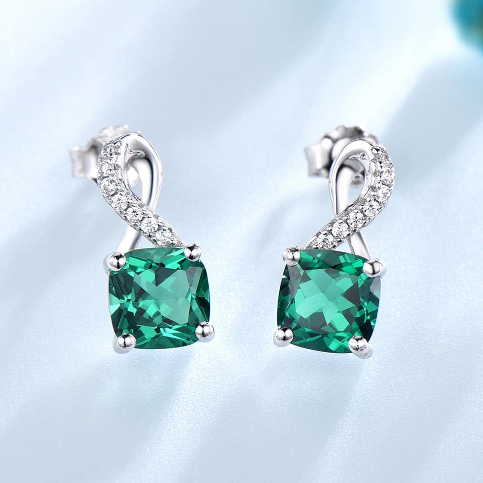 Eleganti Collane in Argento Sterling 925, Anelli, Orecchini, Quadrato, Creato, Regalo di Nozze di Smeraldo per Le Donne, Set di Gioielli Raffinati