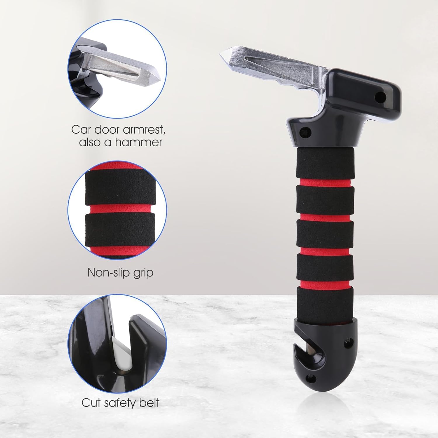 Multifunctional 3 in 1 Car Door Assist Handle & Emergency Escape Hammer, Anti-Slip Window Breaker with Seatbelt Cutter, for Elderly & Disabled,Blue-1Piece