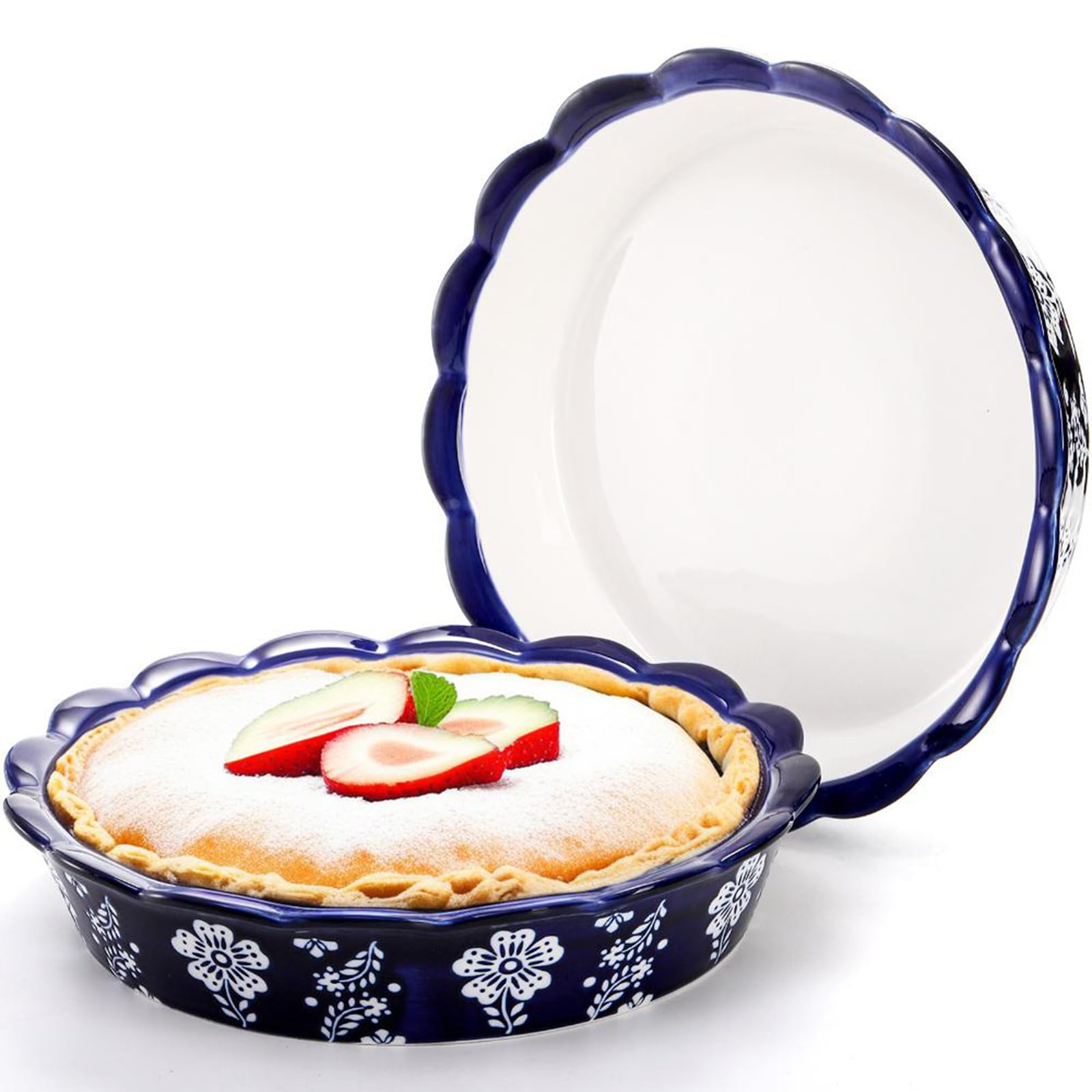 Tosnail Lot de 2 moules à tarte en céramique de 24,1 cm, plats à tarte profonds, assiettes à tarte fantaisie, grand plat à quiche rond anti-adhésif pour tartes aux fruits, tartes aux pommes, gâteaux,