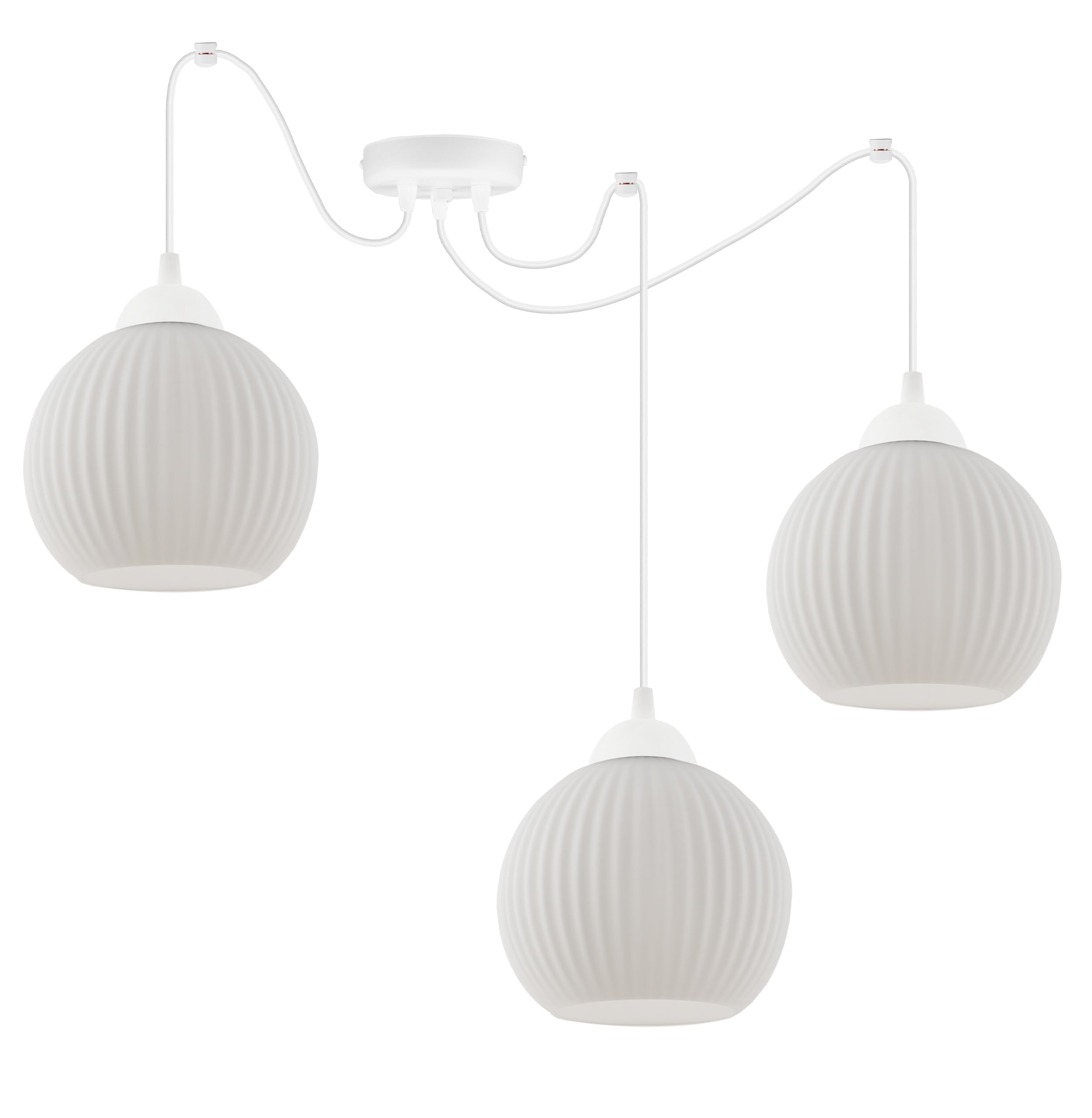 Light Home Riffle Araignée Lustre Suspendu - Lampe Plafond Moderne pour Chambre Salon et Cuisine Style Loft - Métal et Verre - E27 avec 3 Lumières - Abat-Boule - Blanc