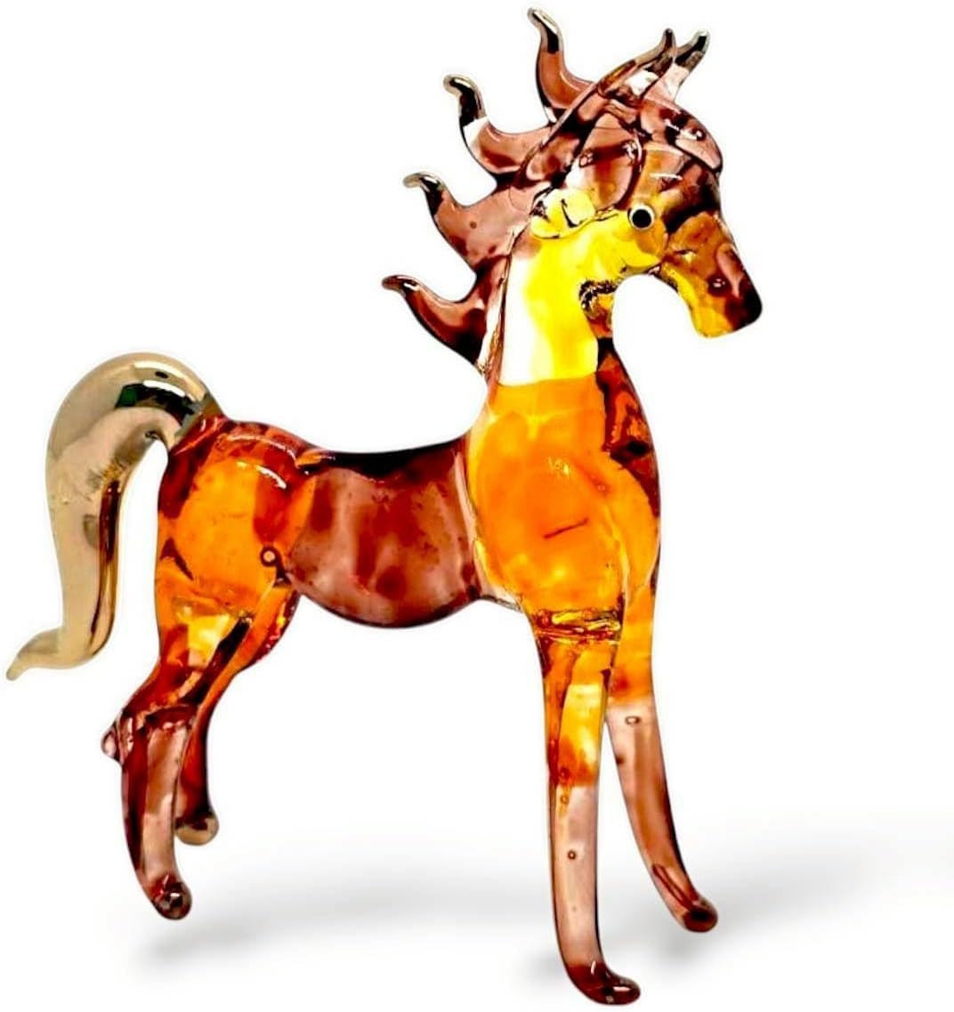 2½" Brown Gold Stand Horse Figurine Artistic Glass Figurine Premium Hand-Blown Statue Tabletop Decoration Unique Collectible for Adult Collectors Handcrafted Elegant Home Decor image 4