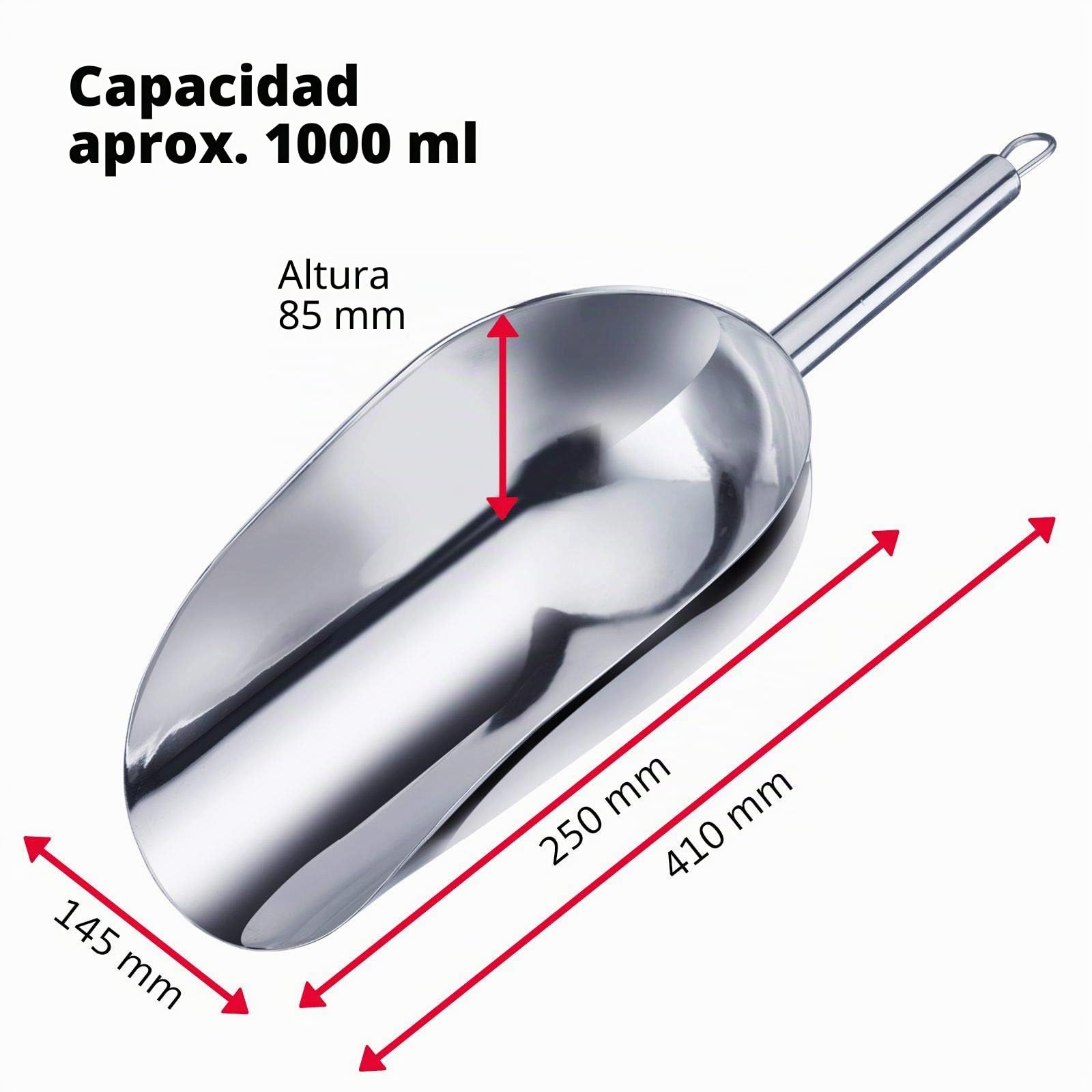 Westmark Pala para hornear/pesar/llenar, Capacidad de llenado: 1000 ml (aprox. 1500 g de harina), Acero inoxidable, Halia, Plateado, 91082270