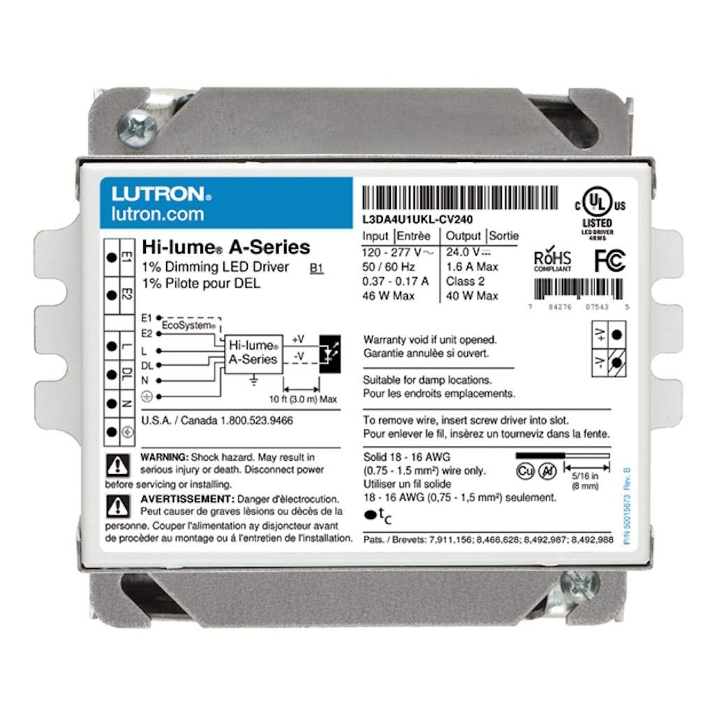 Lutron L3DA4U1UKL-CV240 LED Driver, 24VDC, 120/277VAC, 170-370 mA Lighting, Black