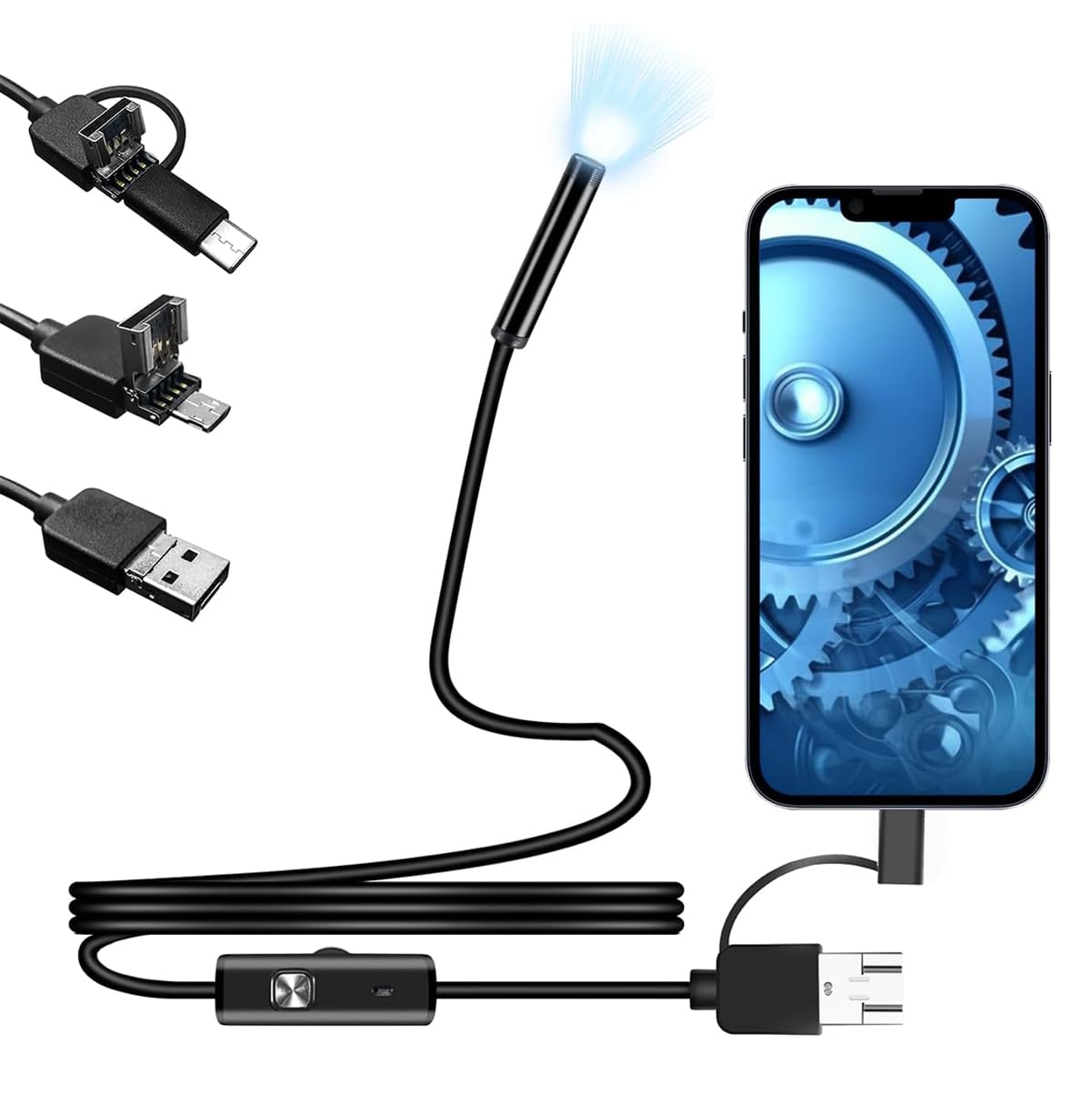 Przenośny Endoskop Usb, 3 W 1 Kamera Inspekcyjna Led Uniwersalny Port Usb/Type-C Do Telefonów Android, Wodoodporny Obiektyw 3,9 mm, Do Naprawy Urządzeń Gospodarstwa Domowego I Pojazdów (1m)