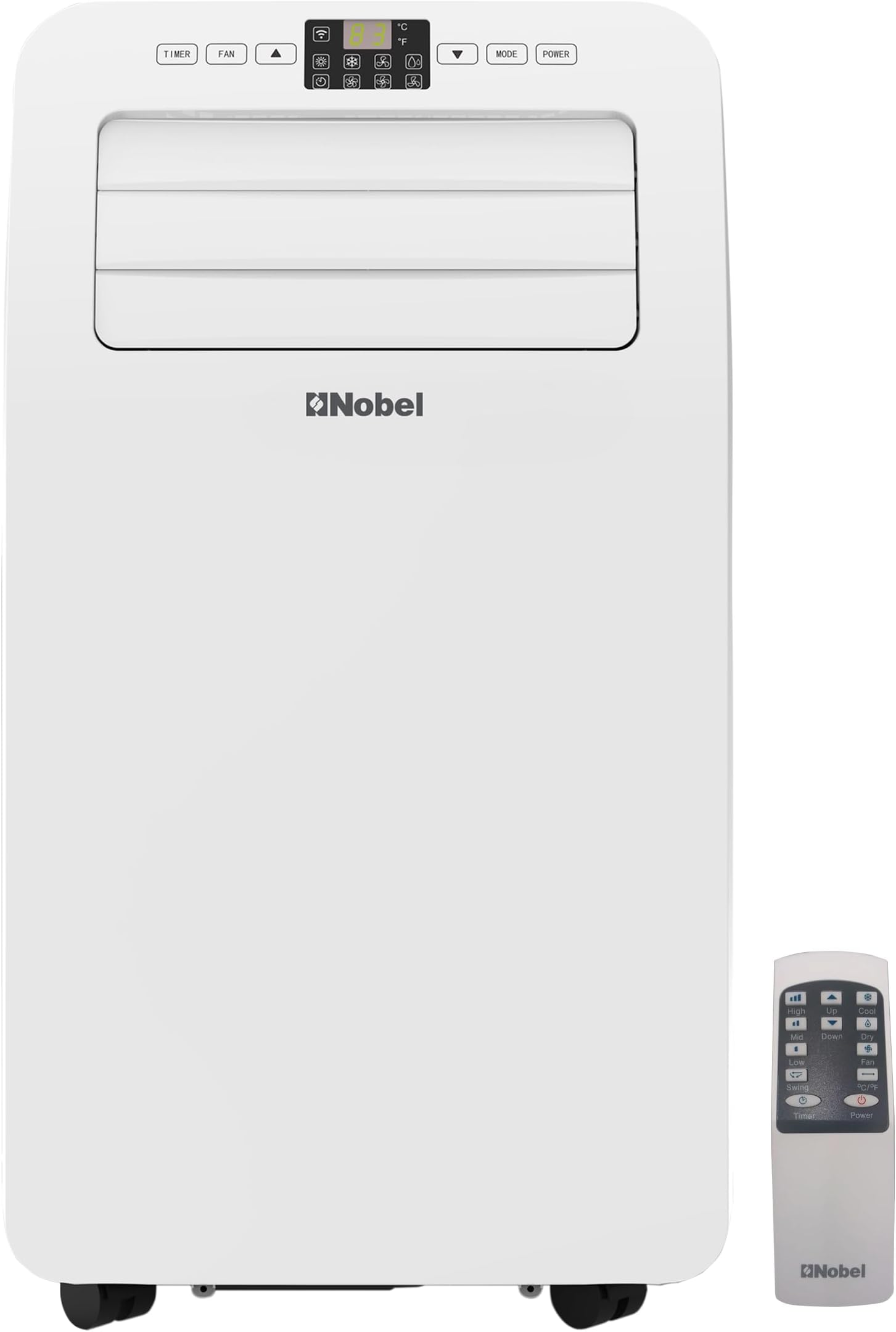 Nobel Portable Air Conditioner 12000 BTU, Auto Swing, Low Noise, 24 Hour Timer, Remote Control, Rotary Compressor, R410A Refregrent, LED Display, 360 m3/h Air Flow Volume NPAC12C White