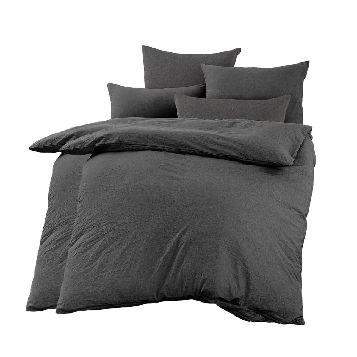 Parure de lit 4 pièces en coton anthracite pour lit double avec housse 135x200 cm