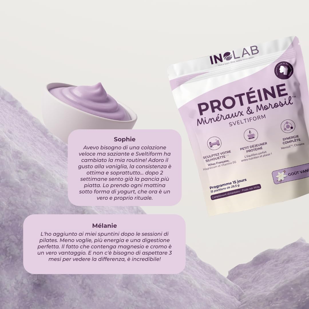 Inolab integratore Proteine in polvere con Whey & Morosil, magnesio, cromo, vitamina C I Massa muscolare e metabolismo energetico I Per donne 40+