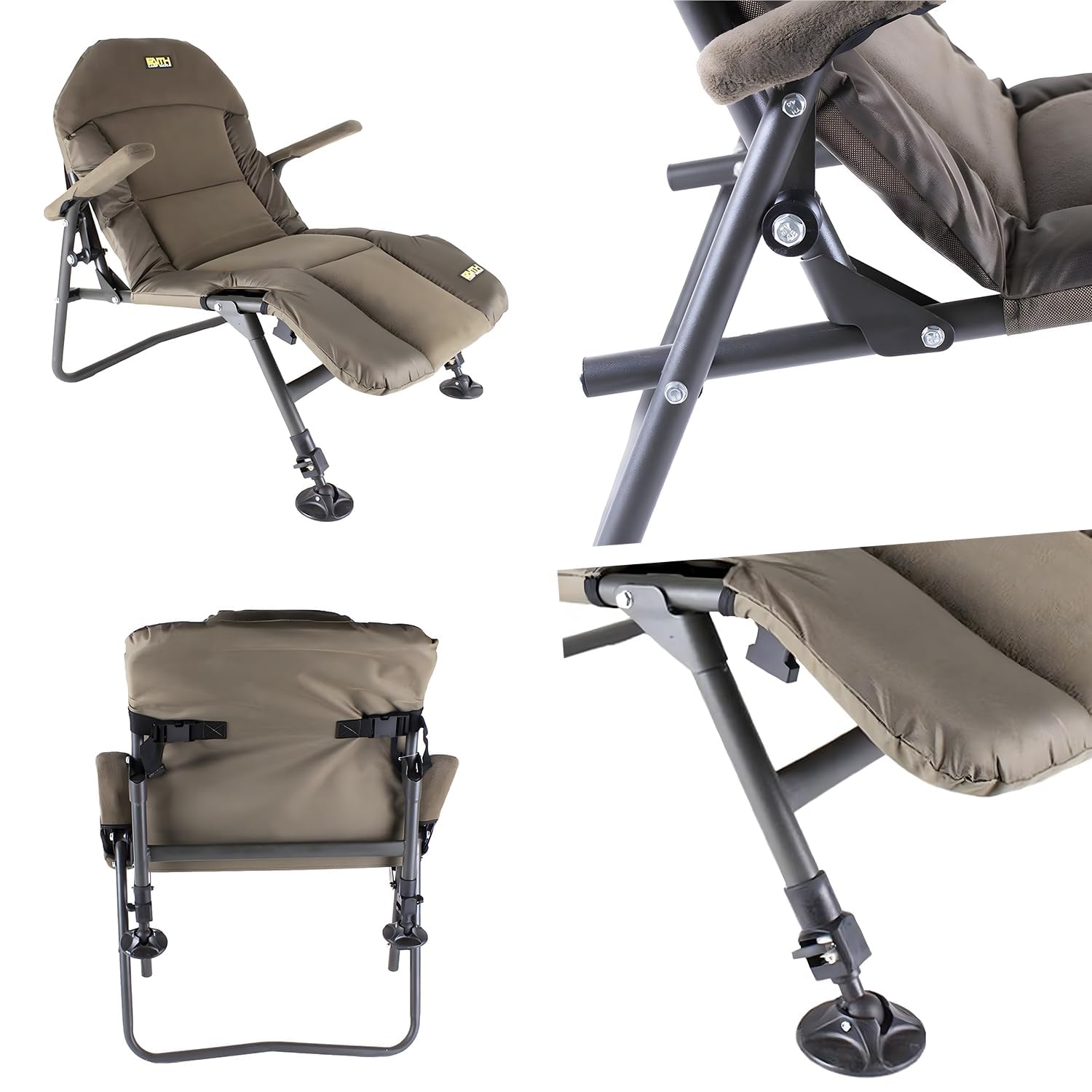 Faith Lounge Chair S - Krzesło karpiowe z polarem - Najwyższy komfort podczas wędkowania - Niska pozycja siedząca - Podłokietniki - Metalowa rama - Regulowane nóżki - 110 kg - 75x64x70cm