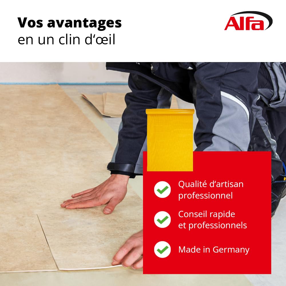 Alfa Colle sèche en rouleau – Sol textile – 500 mm x 25 m – 1 pièce | Colle sèche ultra fixante pour moquettes et textiles. Pose rapide sans séchage, compatible sols chauffants et rénovation.