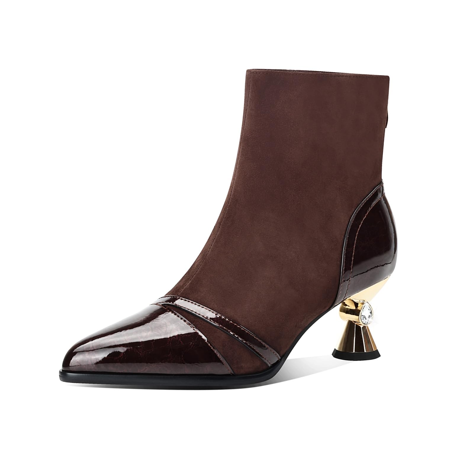 TinaCus Womens Pointed Toe Patent Suede Leather Handmade Mid Heels Elegant Ankle Boots with Back Zipper
