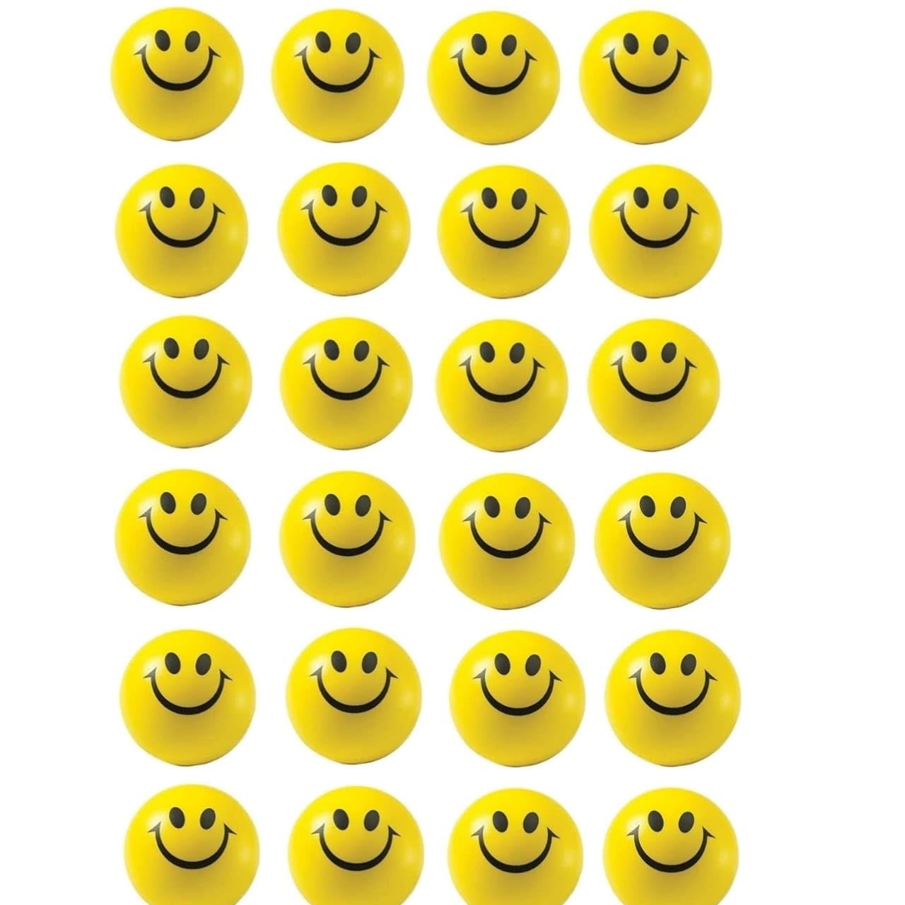 TOYSFAST® (24 Pack) Yellow Emoji Squeeze Balls / Smiley Face Stress Reliever Balls