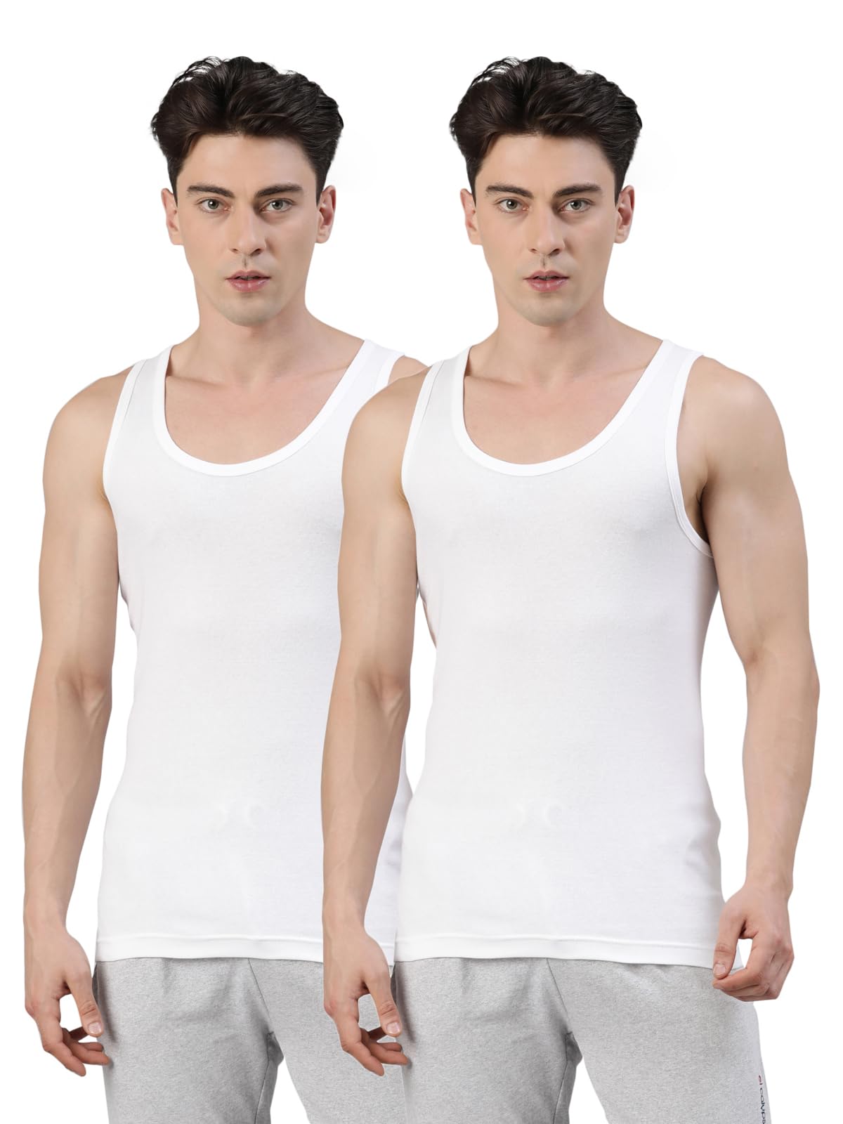 f a s o Faso Men's Vest Pack of 2, 100% Combed Cotton, Soft & Breathable, All-Day Comfort, Binding at Neck, Shoulder & Armholes, Sleeveless Undershirt for Men, White-picture-16
