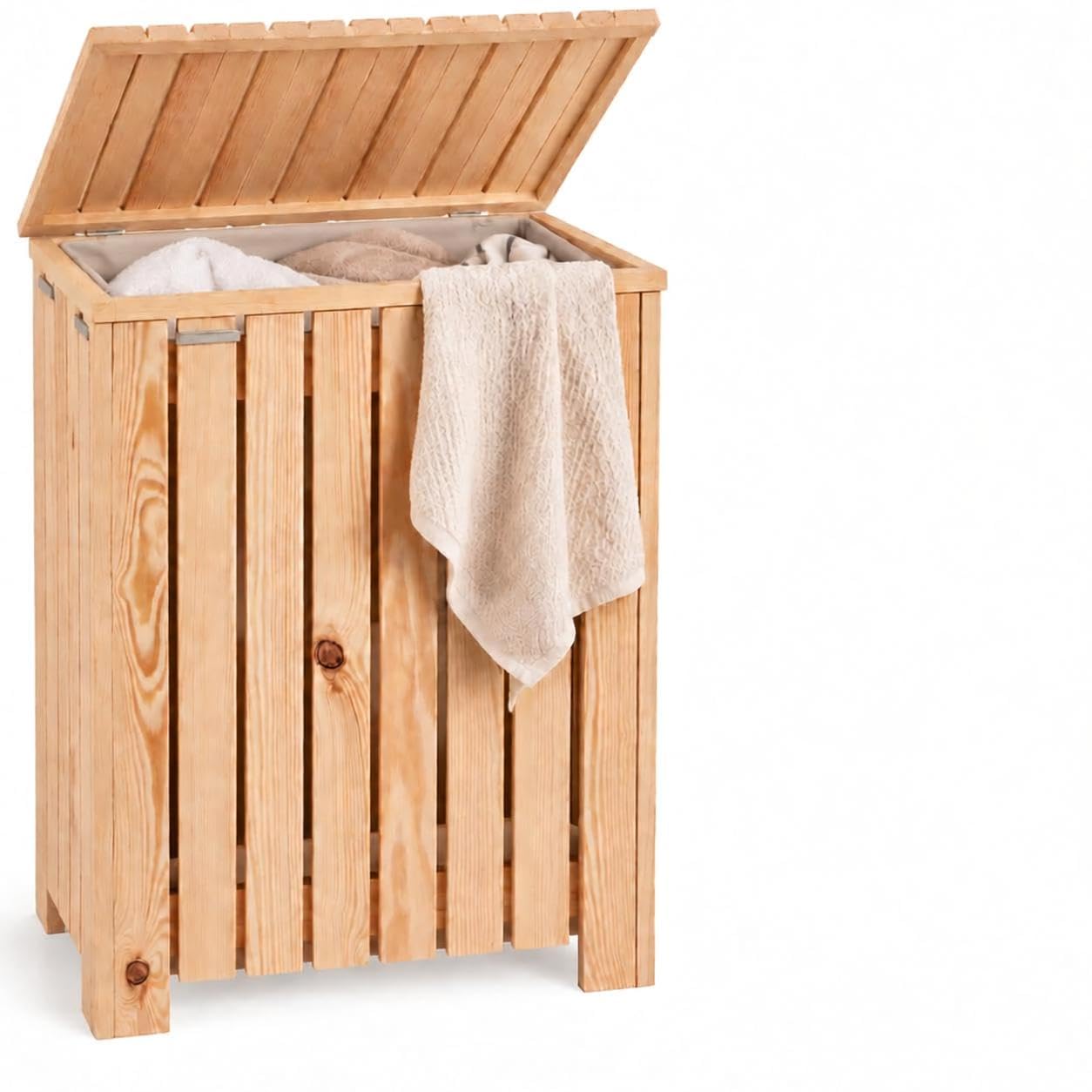 VELORA H&L Coffre à linge en bois avec couvercle - Panier à linge sale avec sac à linge amovible, bac à linge pour salle de bain, chambre et buanderie