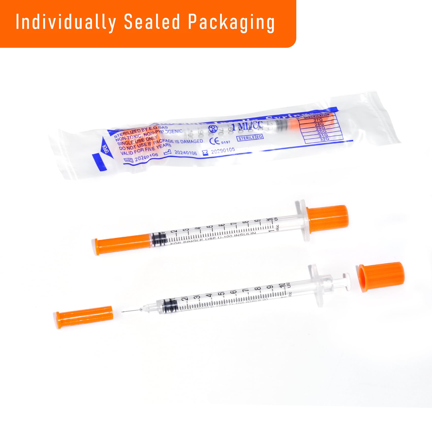 100 Pack 1cc Syringes - 32G Lab Needles -5 100 Pack 1cc Syringes - 32G Lab Needles -5