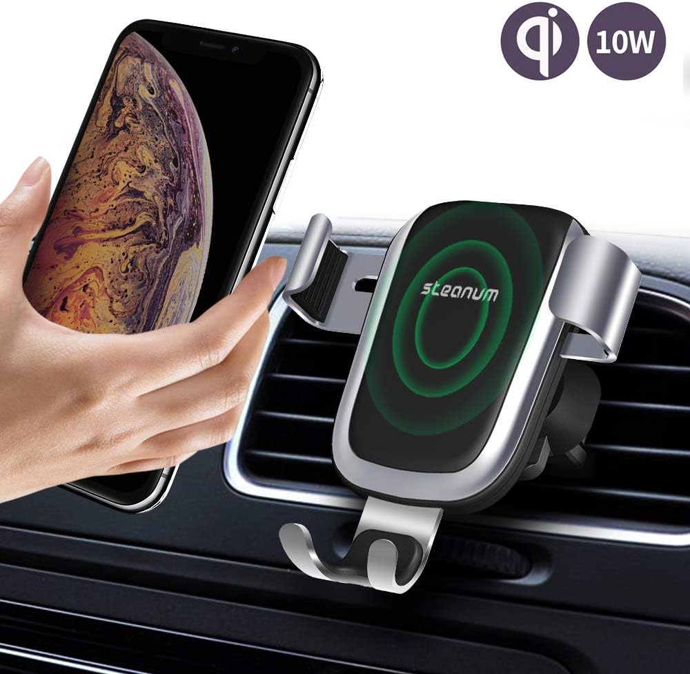 steanum Wireless Car Charger, Qi Fast Wireless Charger Car Vent Mount Phone Holder 360°Rotating Gravity Sensor Charge for Galaxy s9/s9+/s8/s8 Plus/S7, Standard Charger for iPhone 8/8 Plus/X/XS/XR