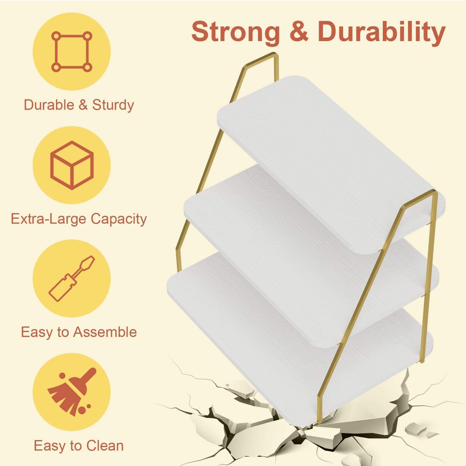 VyGrow Cupcake-Stand, 3-Stock-Dessertstand für 55 Cupcakes, Holz- und Metall-Turm-Display, Premium-Träger Dessertbaum-Turm für Weihnachten, Hochzeits- und Partydekoration, Weiß und Gold