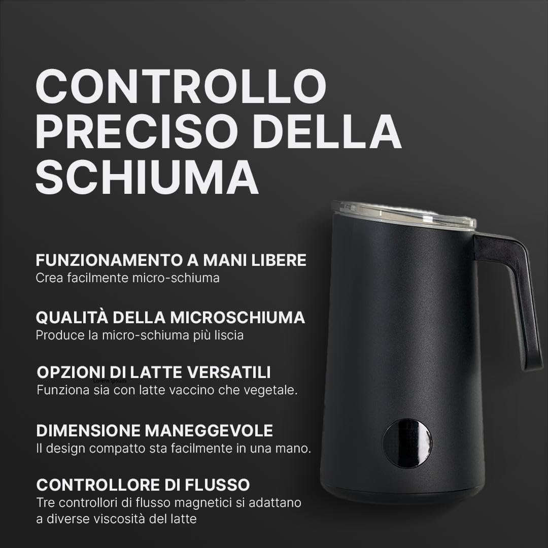 Subminimal NanoFoamer PRO, Frullino Montalatte Elettrico Senza Maniglie, Schiuma Latte Professionale per Latte Art, 3 Flussometri Inclusi, Compatibile con Tutti i Latti, Nero