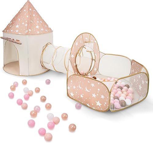 Tienda de campaña 3 en 1 para niños con túnel, tienda de campaña desplegable con hoyos de bolas para niños pequeños y casa de juegos para interiores