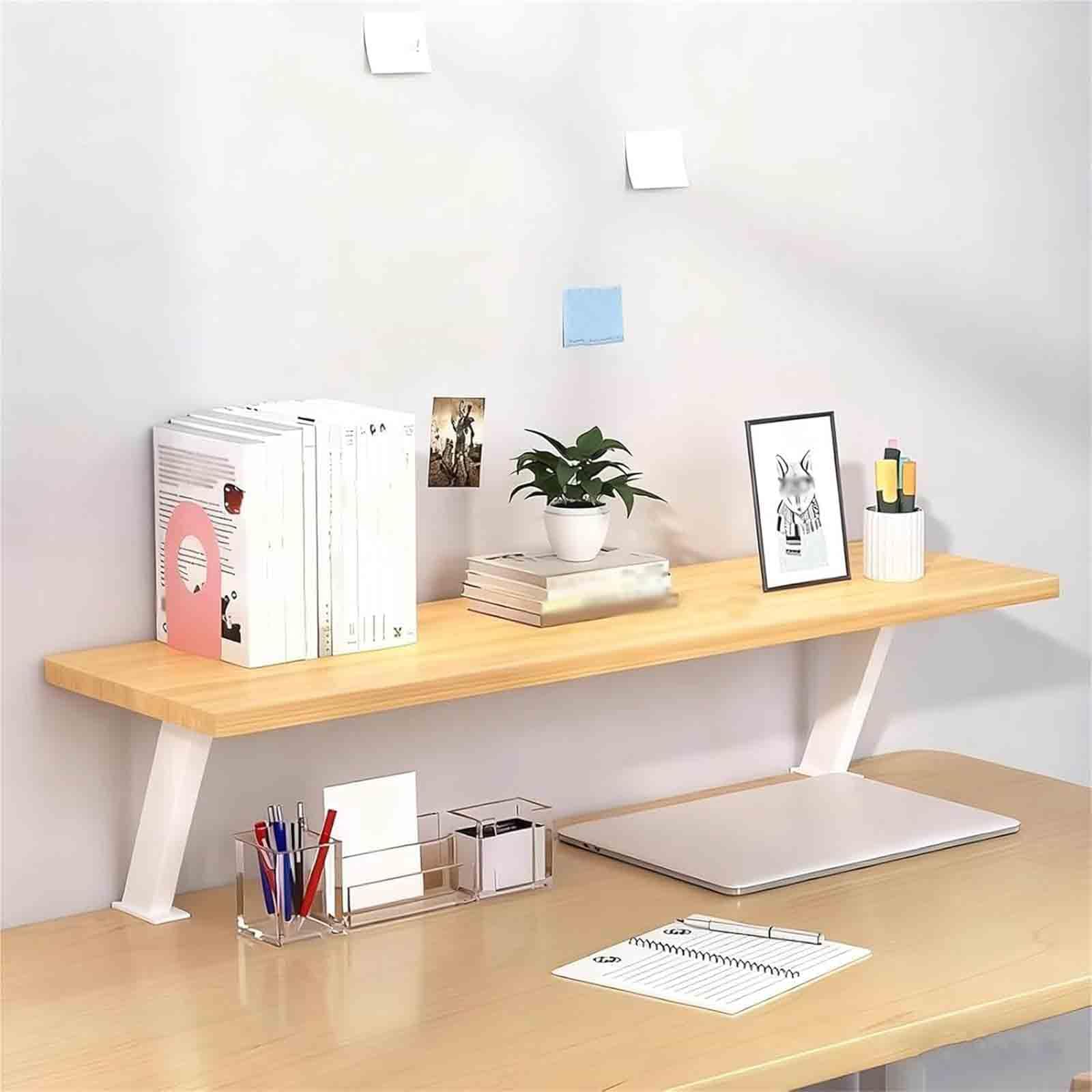 Mensola da scrivania regolabile, estensore da scrivania sospeso con morsetto, telaio in legno e acciaio salvaspazio per ufficio e accessori da gioco, installazione senza trapano, 81,3 cm