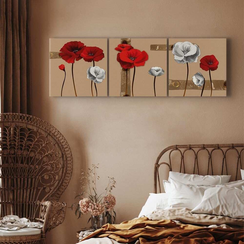 decomonkey Wandbilder Set Mohnblumen 180x60 cm 3 Teilig Wandbild Groß Büro | Leinwandbild XXL, Deko, Wohnzimmer, Schlafzimmer, Wanddeko, Leinwand, Pictures For Wall, Poster, Wall Painting, Blumen