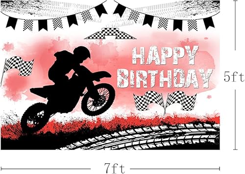 Miniatura 3 de MEHOFOND Telón de fondo de feliz cumpleaños, decoración de fiesta de motocross, telón de fondo de pista de neumáticos de motocicleta, suministros de