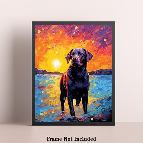 Miniatura 5 de Bestbuddy Pet 11 x 14 sin marco noche estrellada Labrador Retriever perro lago amigo leal familia animal mascota familia pintura al óleo impresión
