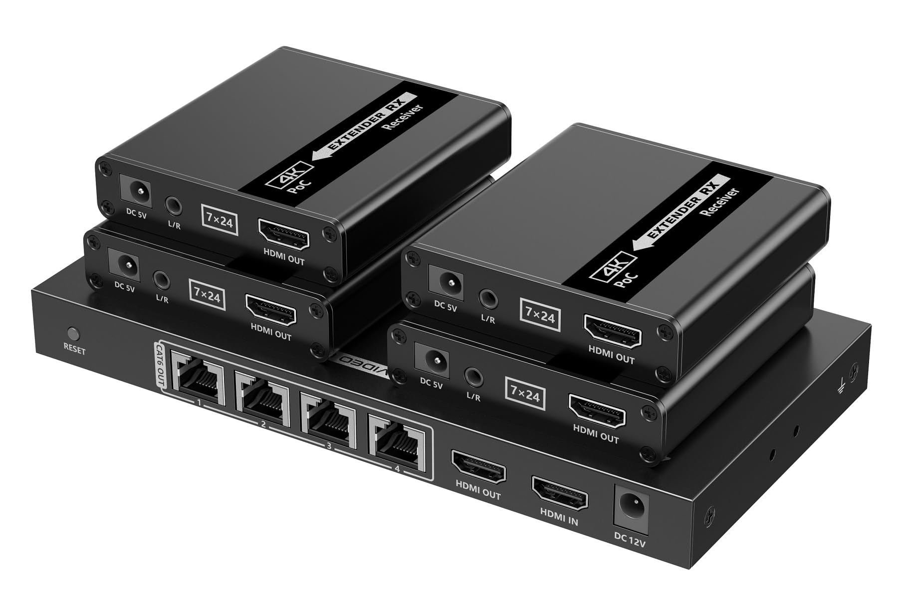 Techly 368499 Extender Splitter HDMI 4 Vie su Cavo di Rete 70 Metri PoC Nero