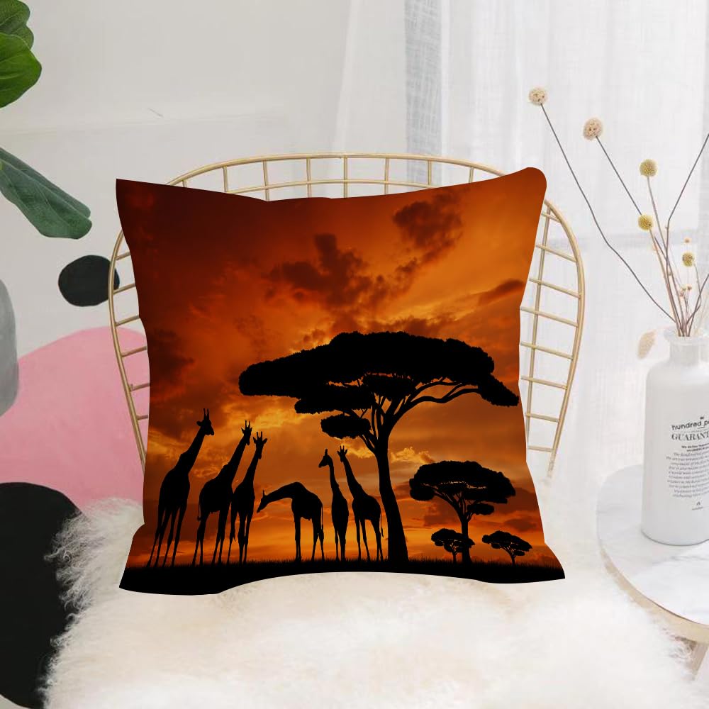 HYOSXW Cushion Cover,Throw Pillow Case Home Decorative for Living Room Bedroom Sofa Chair 16X16 Inch,giraffe over sunrise,Pillowcase 40X40cm