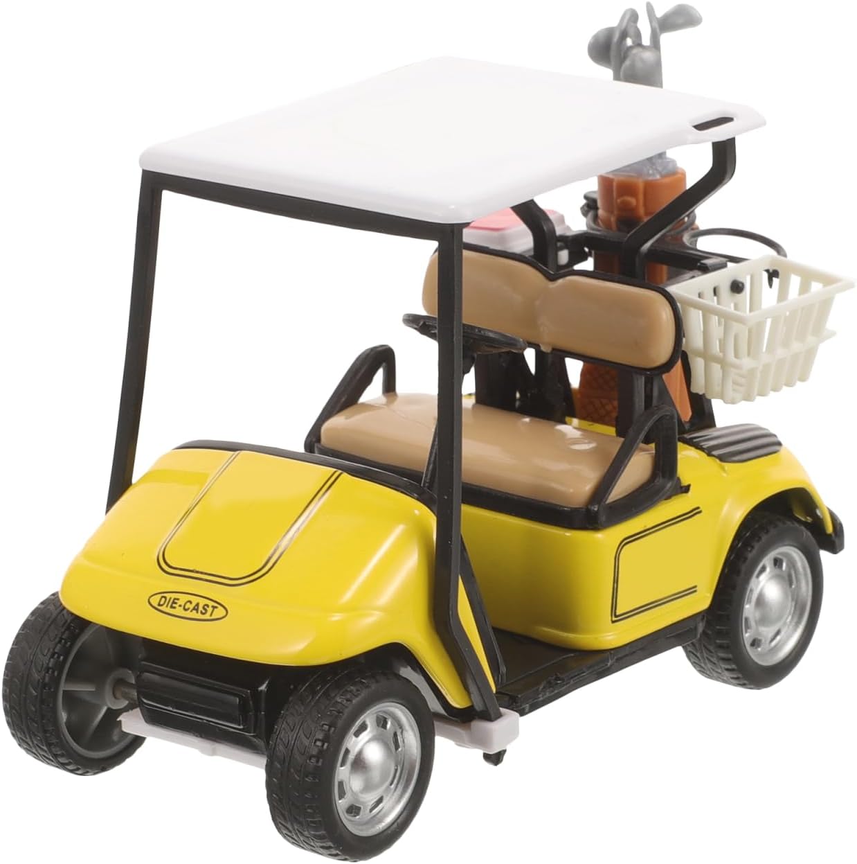 Mini Golf Cart Model, 1:20 Scale Diecast Alloy Pullback Action Toy Vehicle, Yellow Desktop Ornament & Golf Gifts for Men, Kids, Miniature Decoration for Home Office Desk, Doll House Accessor(Yellow)
