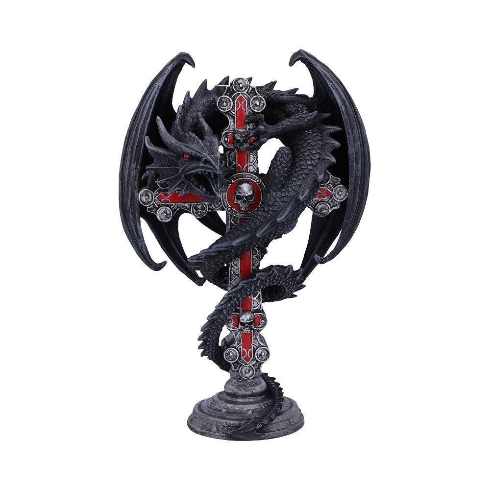 Nemesis Now Black Anne Stokes Gothic Guardian Dragon Cross Candle Holder 26.5Cm,