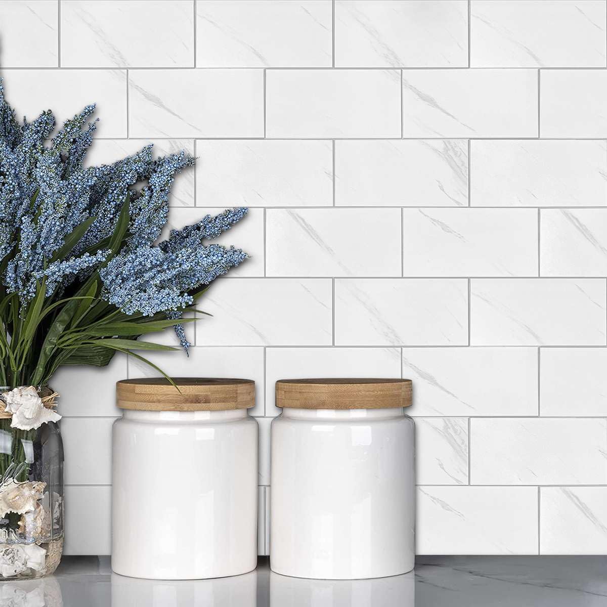 IZODEKOR Azulejos de mosaico autoadhesivos - 305 x 305 x 4 mm (10 unidades) - Azulejos adhesivos de vinilo para cocina, baño, salón y dormitorio, azulejos de pared 3D, azulejos de cerámica, paneles de