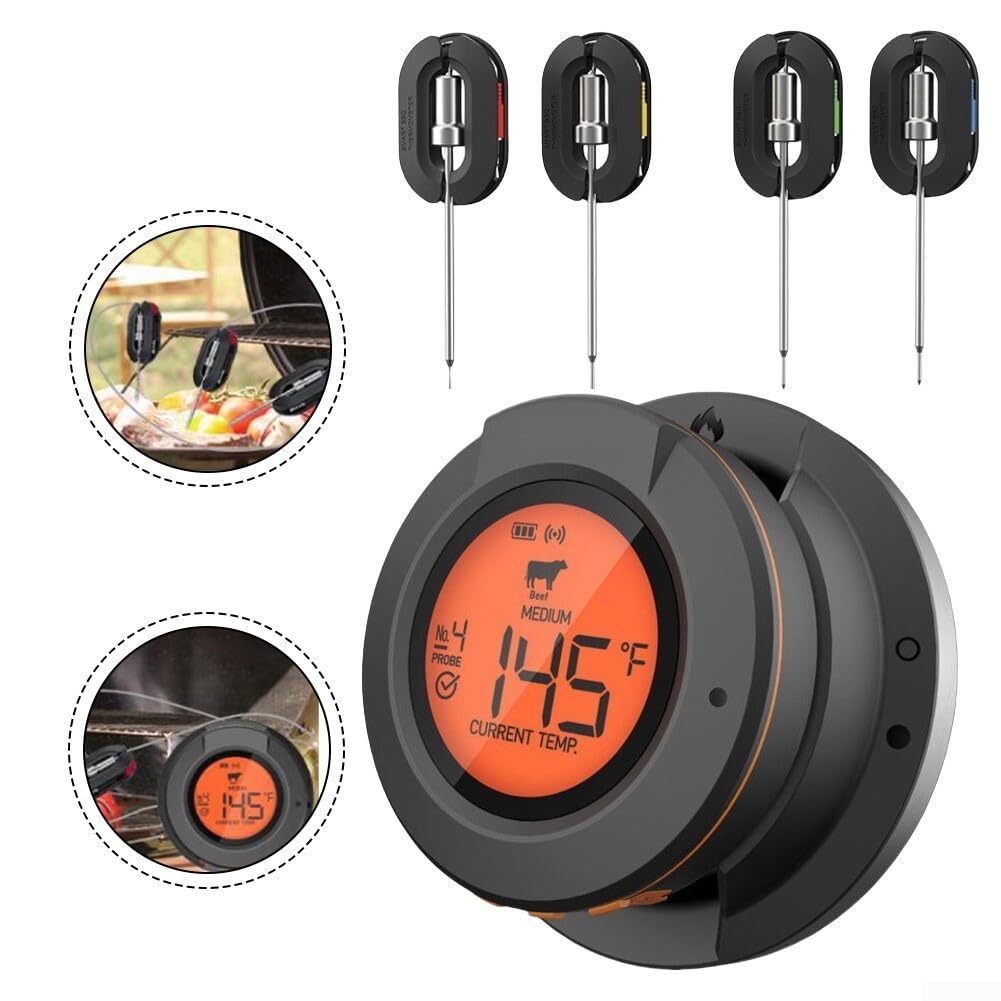 Drahtloses Grill-Thermometer, 4 Sonden, Smart-App-Steuerung, 29,9–59,7 m Reichweite für Grillfleisch, Ofen, Küche, Digitalanzeige (Thermometer + 2 Sonden)