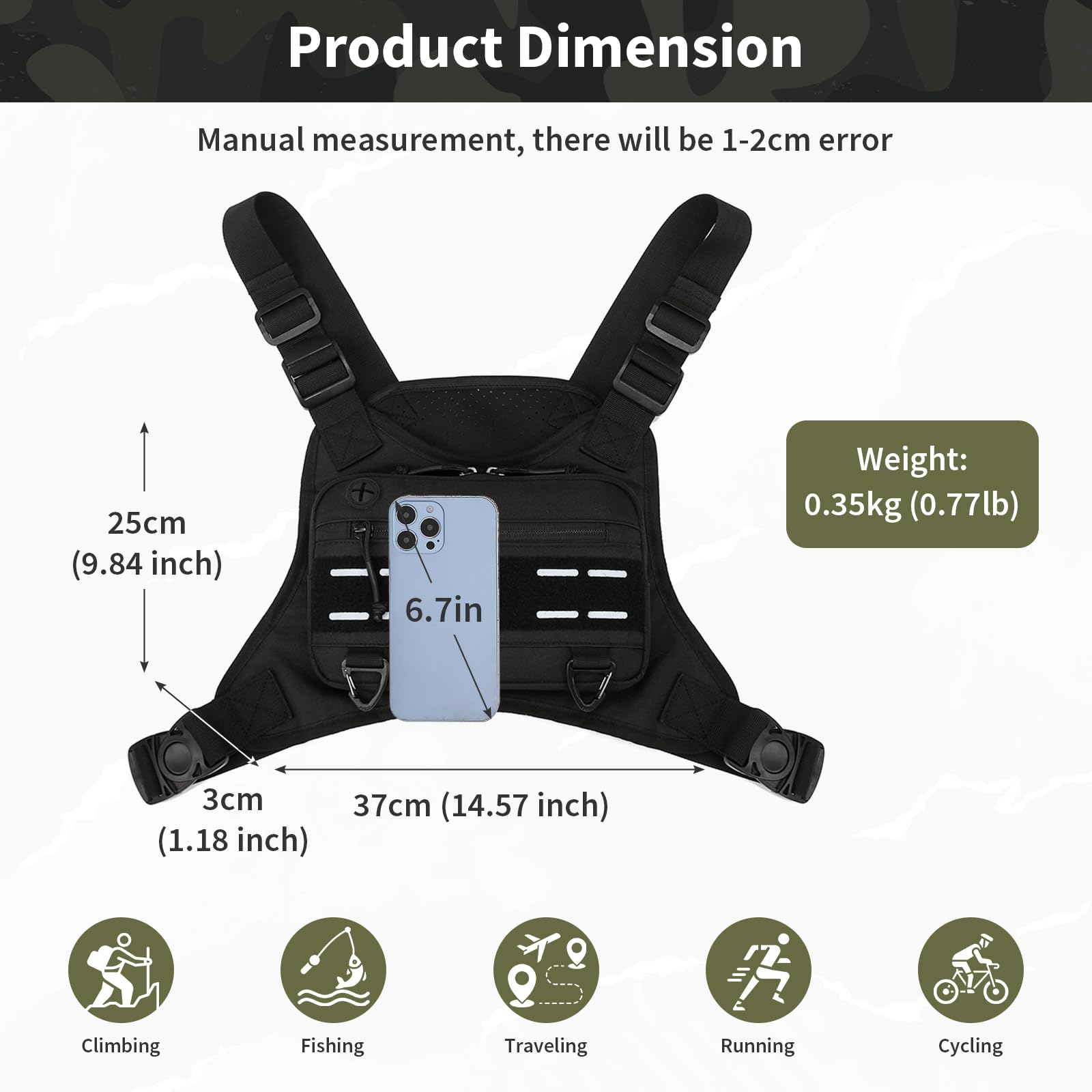 CamGo Tactical Outdoor Sports Chest Bag for Men, Molle EDC Vest Chest Pack for Sports Running Hiking Workout (#01-Black)