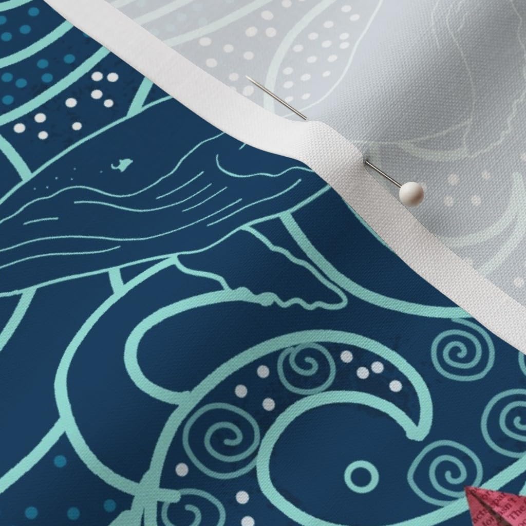 Spoonflower Fabric - Kraken Octopus Origami Boats Ocean Wave Humpback Whale Nautical Paper Printed on Petal Signature Cotton Fabric by The Yard - Sewing Quilting Apparel Crafts Decor