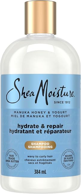 SheaMoisture Manuka Honey & Yogurt Hydrate & Repair Sulfate-Free Shampoo for Damaged Wavy & Curly hair with Mafura & Baobab Oils 384mL