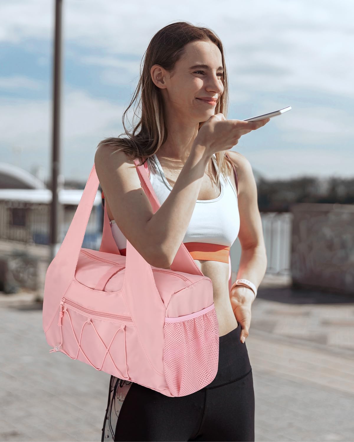 20L Small Gym Duffel Bag with Water Bottle Holder & Shoe Compartment for Women, Travel Duffel Bag with Wet Pocket for Yoga, Pink