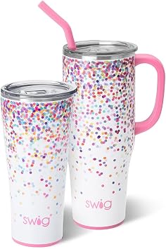 Swig Life Confetti Mega Set | 40oz Travel Mug with Handle and Lid + 32oz Triple Insulated Tumbler with Lid | Stainless Steel, Dishwasher Safe, Cup Holder Friendly Mug