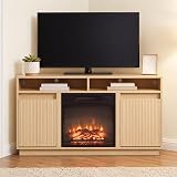 Vaczon 47″ Fluted Corner TV Stand Oak in Oak
