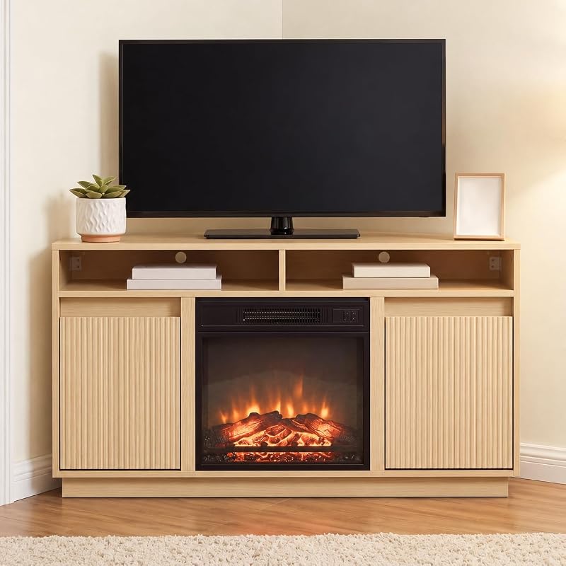 Vaczon 47″ Fluted Corner TV Stand Oak in Oak