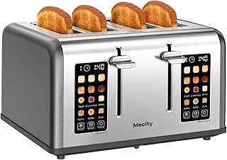 4 Slice Toaster with Touch Display Control, 4 Wide Slots, Smart Stainless Steel Bread Toaster for Bagels, Muffins, Waffles, Dual Control Panel